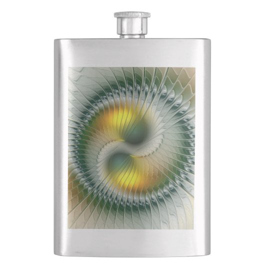 Yin Yang Groen Geel Abstract Kleurrijk Fractal Flacon (Voorkant)