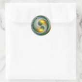 Yin Yang Groen Geel Abstract Kleurrijk Fractal Ronde Sticker (Tas)