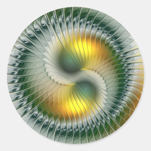 Yin Yang Groen Geel Abstract Kleurrijk Fractal Ronde Sticker (Voorkant)