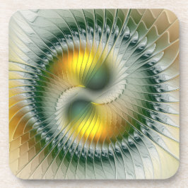 Yin Yang Groen Geel Abstract Kleurrijke Fractal Bier Onderzetter