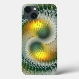 Yin Yang Groen Geel Abstract Kleurrijke Fractal iPhone 13 Hoesje