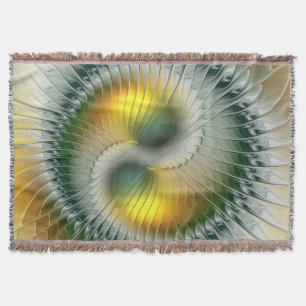 Yin Yang Groen Geel Abstract Kleurrijke Fractal Deken