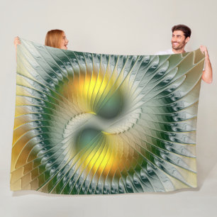 Yin Yang Groen Geel Abstract Kleurrijke Fractal Fleece Deken