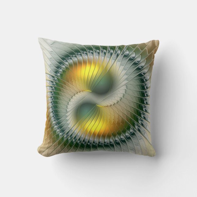 Yin Yang Groen Geel Abstract Kleurrijke Fractal Kussen (Voorkant)
