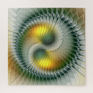 Yin Yang Groen Geel Abstract Kleurrijke Fractal Legpuzzel
