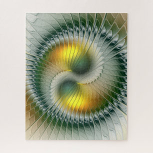 Yin Yang Groen Geel Abstract Kleurrijke Fractal Legpuzzel