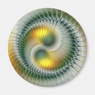 Yin Yang Groen Geel Abstract Kleurrijke Fractal Magneet