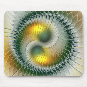 Yin Yang Groen Geel Abstract Kleurrijke Fractal Muismat
