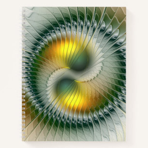 Yin Yang Groen Geel Abstract Kleurrijke Fractal Notitieboek