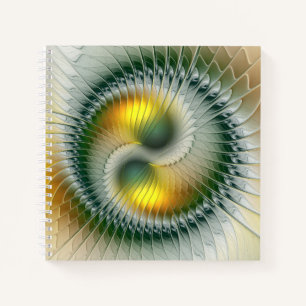 Yin Yang Groen Geel Abstract Kleurrijke Fractal Notitieboek