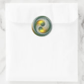 Yin Yang Groen Geel Abstract Kleurrijke Fractal Ronde Sticker (Tas)