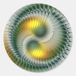 Yin Yang Groen Geel Abstract Kleurrijke Fractal Ronde Sticker