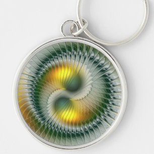Yin Yang Groen Geel Abstract Kleurrijke Fractal Sleutelhanger