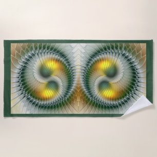 Yin Yang Groen Geel Abstract Kleurrijke Fractal Strandlaken