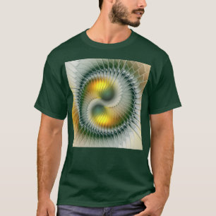 Yin Yang Groen Geel Abstract Kleurrijke Fractal T-shirt