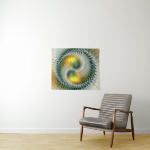 Yin Yang Groen Geel Abstract Kleurrijke Fractal Wandkleed