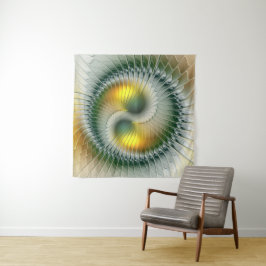 Yin Yang Groen Geel Abstract Kleurrijke Fractal Wandkleed
