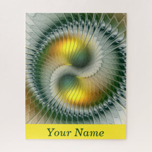 Yin Yang Groen Geel Abstract Kleurrijke Kunst Naam Legpuzzel