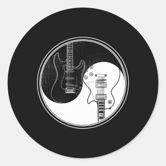 Yin Yang Guitar Acoustic Rock Music Lover Ronde Sticker (Voorkant)