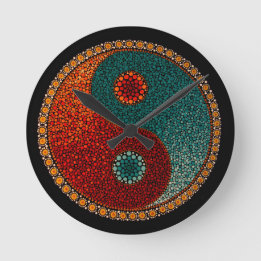 Yin Yang Hand Painted Mandala Ronde Klok