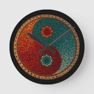 Yin Yang Hand Painted Mandala Ronde Klok