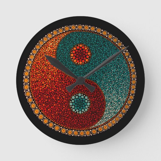 Yin Yang Hand Painted Mandala Ronde Klok (Voorkant)