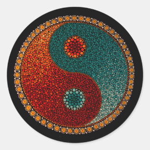 Yin Yang Hand Painted Mandala Ronde Sticker