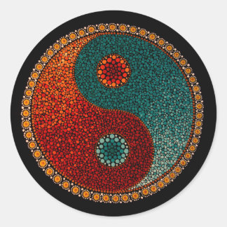 Yin Yang Hand Painted Mandala Ronde Sticker