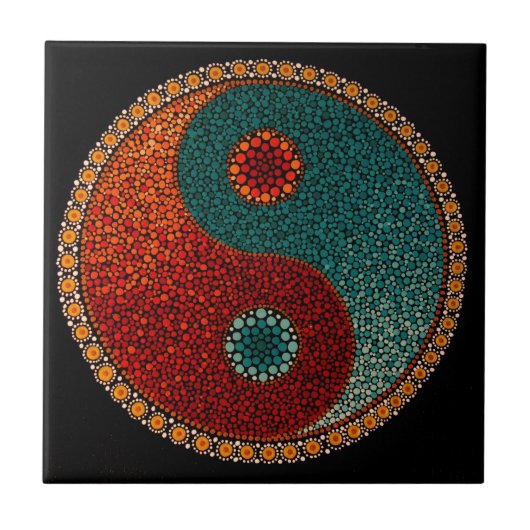 Yin Yang Hand Painted Mandala Tegeltje (Voorkant)