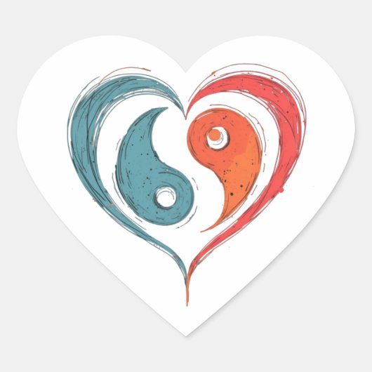 Yin Yang Hart Artistiek Balanssymbool Sticker (Voorkant)