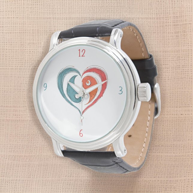 Yin Yang Hart Artistiek Leren Horloge (Creator heeft geüpload)