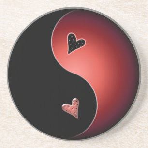 yin yang hart - rood zandsteen onderzetter