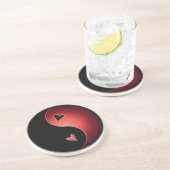 yin yang hart - rood zandsteen onderzetter (Zijkant)