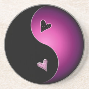 yin yang hart - roze zandsteen onderzetter