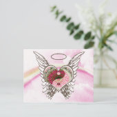 Yin Yang Heart Angel Wings Waterverf Briefkaart (Staand voorkant)