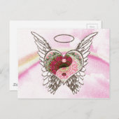 Yin Yang Heart Angel Wings Waterverf Briefkaart (Voorkant / Achterkant)