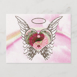 Yin Yang Heart Angel Wings Waterverf Briefkaart