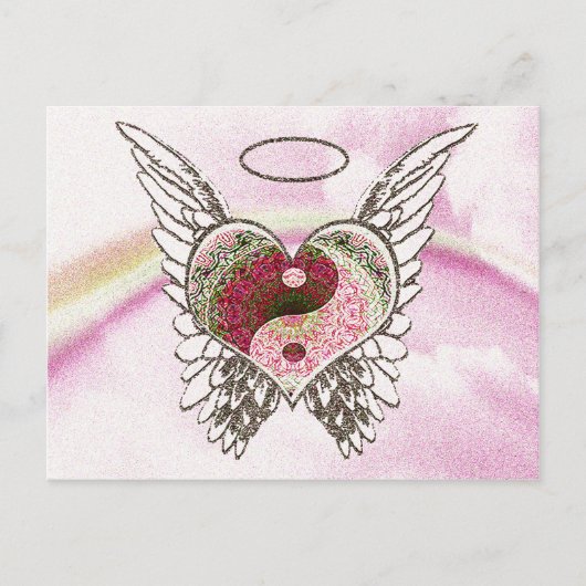 Yin Yang Heart Angel Wings Waterverf Briefkaart (Voorkant)