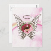 Yin Yang Heart Angel Wings Waterverf Briefkaart (Voorkant / Achterkant)