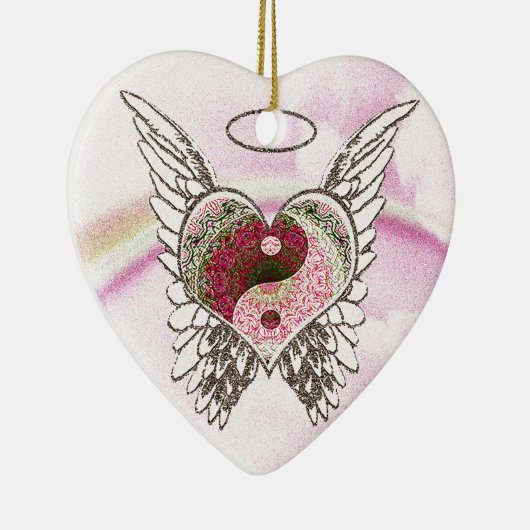 Yin Yang Heart Angel Wings Waterverf Keramisch Ornament (Rechts)