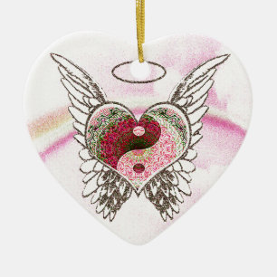Yin Yang Heart Angel Wings Waterverf Keramisch Ornament