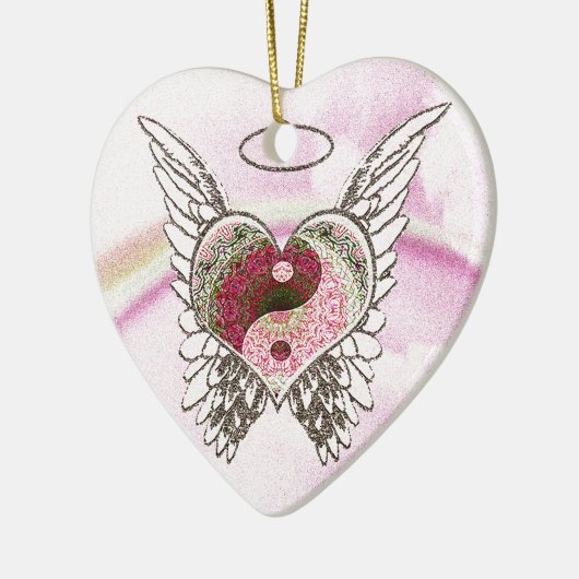 Yin Yang Heart Angel Wings Waterverf Keramisch Ornament (Links)