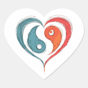 Yin Yang Heart Artistic Balance Symbool Hart Sticker