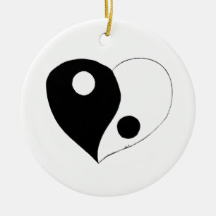 Yin Yang Heart (B/W) Keramisch Ornament