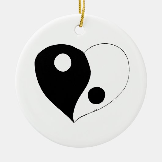 Yin Yang Heart (B/W) Keramisch Ornament (Voorkant)