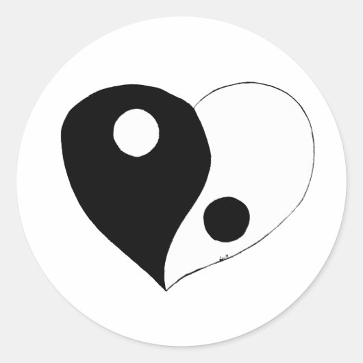 Yin Yang Heart (B/W) Ronde Sticker (Voorkant)