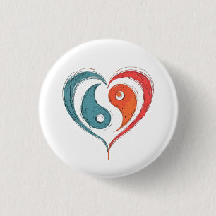Yin Yang Heart Balance Artistiek Ronde Button 3,2 Cm