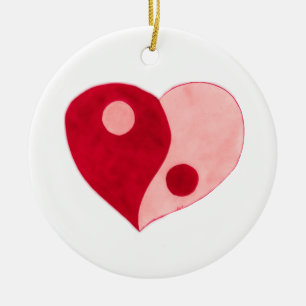 Yin Yang Heart (rood/roze) Keramisch Ornament