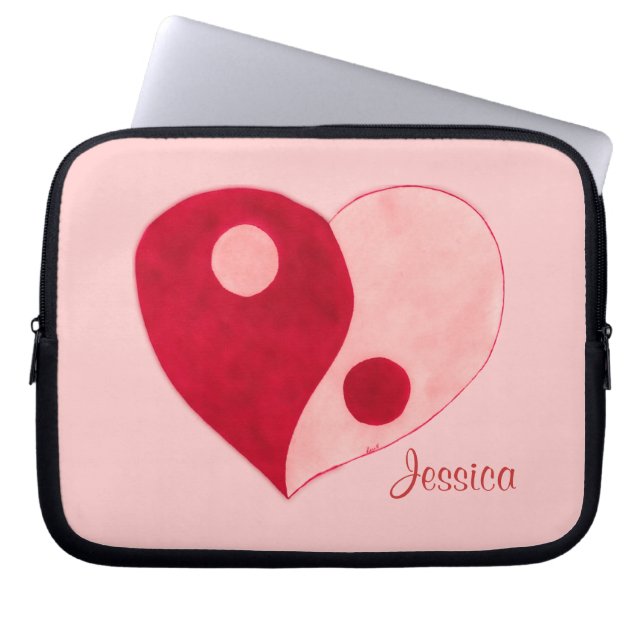 Yin Yang Heart (rood/roze) Laptop Sleeve (Voorkant)