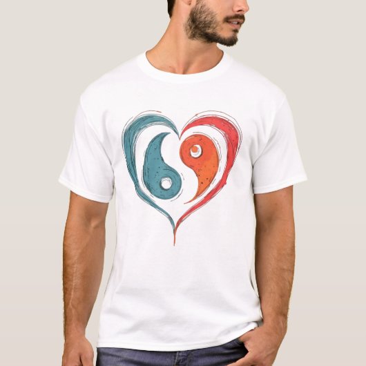 Yin Yang Heart Symbool - Uniek Artistiek Ontwerp T-shirt (Voorkant)